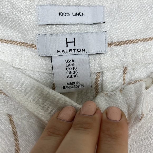 H Halston White Tan Striped Wide Leg Linen Pants Women Size 6 BLEMISH - Picture 2 of 6